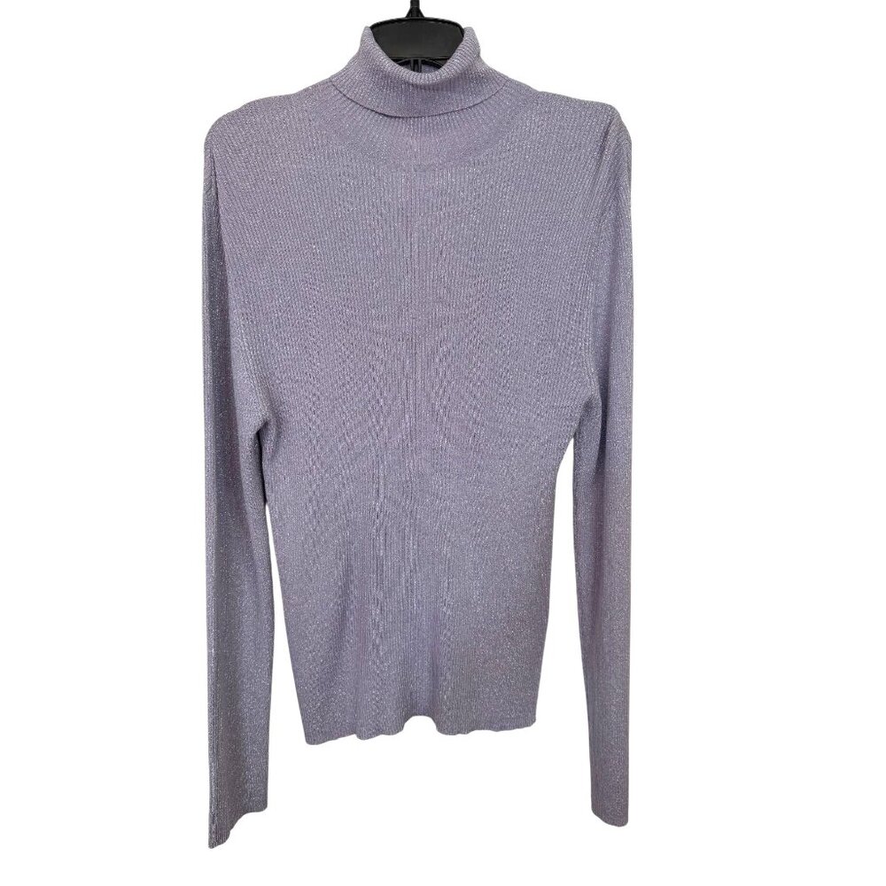 Peck & Peck Weekend Womens Metallic Ribbed Turtleneck Sweater M Lilac Party Rave